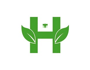 Green 'H' adorned with leaves & small medical plus, creating a nature-health aesthetic