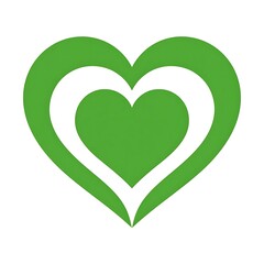 Green heart within a heart, the inner one offset in white. White background