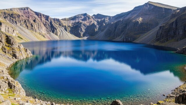 Heaven Lake, Mount Paektu: Majestic Crater Lake in North Korea, Stunning Blue Water and Rocky Peaks