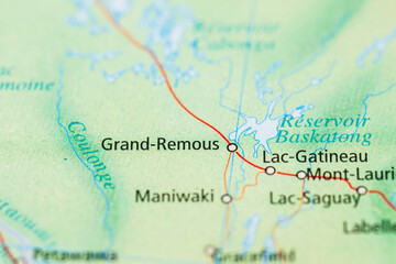 Obraz premium Close up map view of Grand Remous and Maniwaki region.