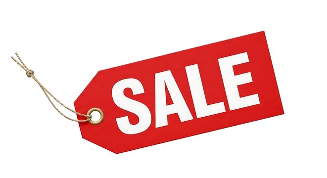 Red sale tag hanging on string