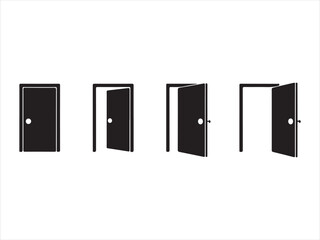 Open door icons with a black vector, Door Icons Set Vector. Open, Closed, and Ajar Flat Style Illustration
 on white background
