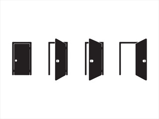 Open door icons with a black vector, Door Icons Set Vector. Open, Closed, and Ajar Flat Style Illustration
 on white background

