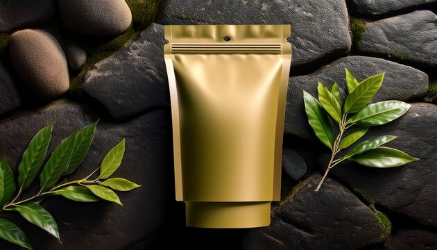 bold and modern kuding tea packaging mockup displayed on natural stone backdrop