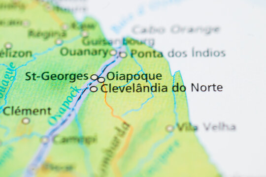Border region map showing Oiapoque and northern Brazil frontier.
