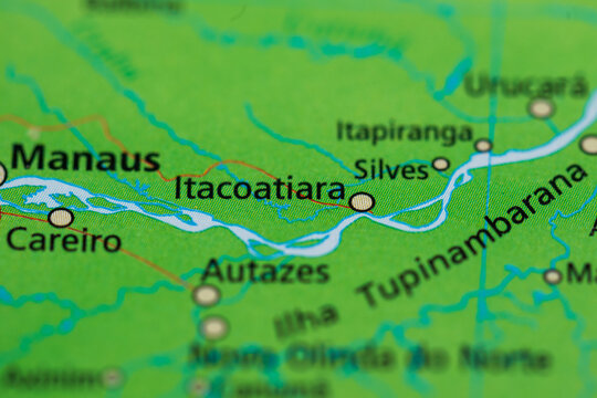 Detailed printed map highlighting Itacoatiara and Amazon river towns.
