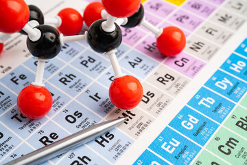 Molecules chemical on a periodic table. © amazing studio