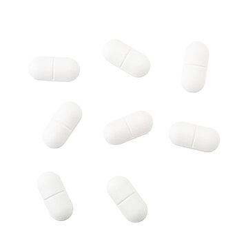 White pills isolated on a transparent backgroun