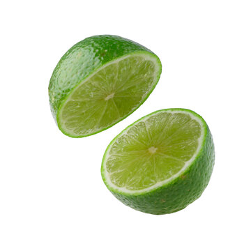 Half with slice of fresh green lime isolated on transparent background