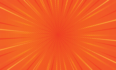 Bright Orange Comic Sunburst Background with Halftone Pattern
