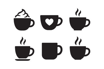 Obraz premium A collection of stylized black silhouettes depicting various hot beverage cups with steam high quality