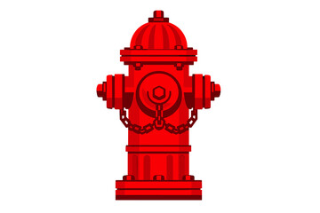 Plakat A red fire hydrant vector illustration isolated on a black background. It features a classic design with a domed top, side outlets, and chains, rendered in a clean, flat graphic style.