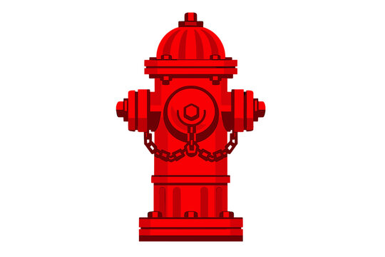 A red fire hydrant vector illustration isolated on a black background. It features a classic design with a domed top, side outlets, and chains, rendered in a clean, flat graphic style.