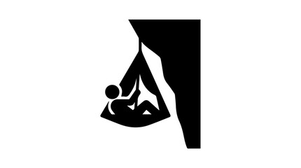 Fototapeta premium Rock climber resting in a portaledge silhouette. Extreme big wall climbing and camping concept. Minimalist vector illustration isolated on white background