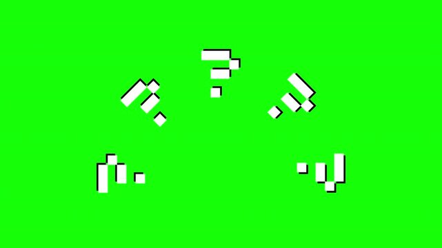 Retro Pixelated Time Icons Rotating Around Question Mark Animation Prores Alpha Channel 4K 60fps