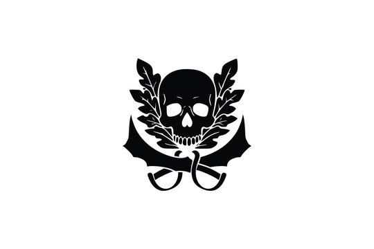Military Style Skull with Crossed Swords and Wreath Emblem logo