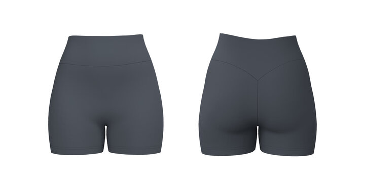 Women&rsquo;s Athletic Gym Shorts Mockup. Front, Side and Back View