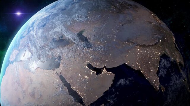 Globe Earth 3d animation Night time Out of space