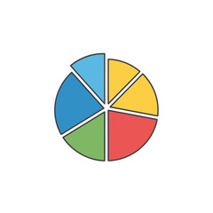 Fototapeta premium A colorful pie chart divided into six sections viewed directly from above