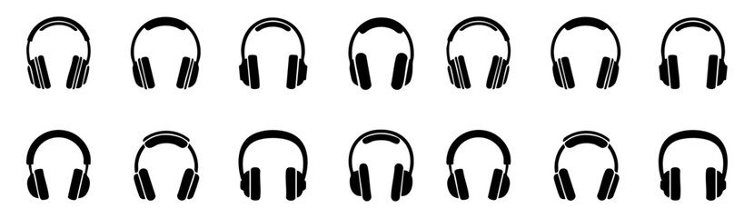 Obraz premium Set of Professional Black Over Ear Wireless Bluetooth Headphone Icons for Audio Equipment Design