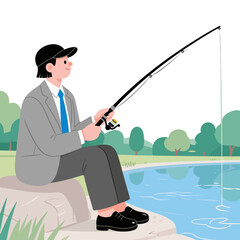 Cartoon sports enthusiast boy who loves fishing