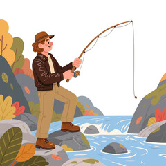 Cartoon sports enthusiast boy who loves fishing