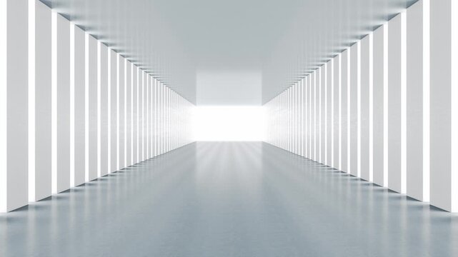 Abstract view of a futuristic white tunnel interior with smooth, White futuristic corridor tunnel with octagonal walls glowing panels leading,
Futuristic tunnel with glowing lights 