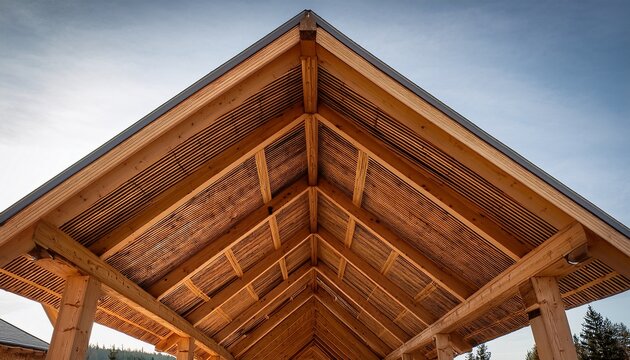 a massive timber roof structure