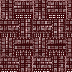 Fototapeta premium American fabric features a ikat inspired pattern in bold red and white tones, black background set fabric a deep for strong fabric and visual depth. Inspired by expressive painting techniques, the d