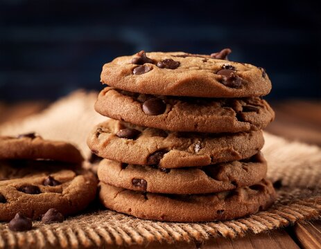 irresistible stack of gooey chocolate chip cookies for dessert indulgence with copy space for national cookie day chocolate chip cookie week cookie exchange day homemade cookies day