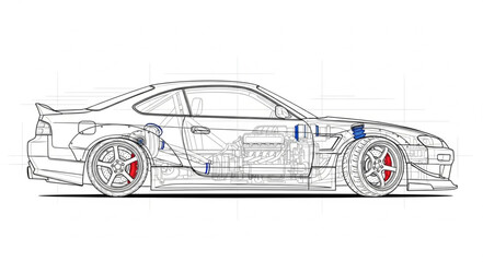 Transparent Car Illustration with Red Brake. © FENI