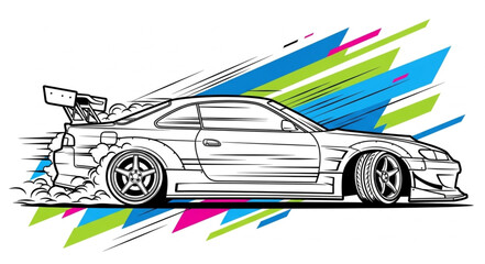 Tuning sports car in motion with abstract background. © FENI