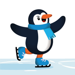 Cartoon animal penguin ice skates