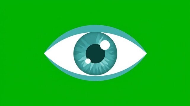 Teal eye with white sclera and green background, isolated on green background, 