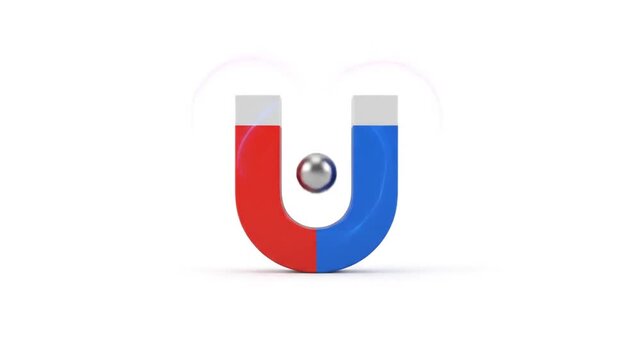Glowing red and blue horseshoe magnet icon with silver accents, for logo or branding, isolated 