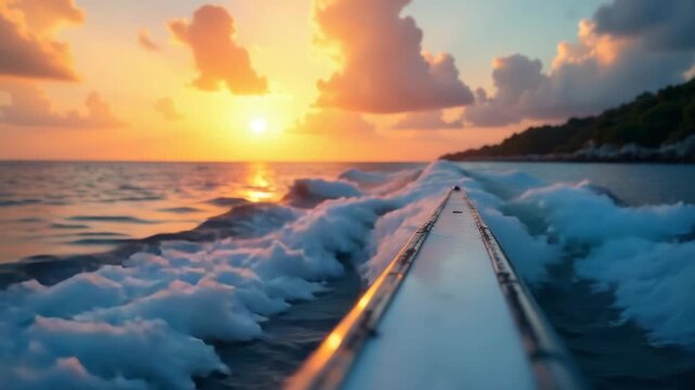 Video Beautiful sunset scene over calm ocean with gentle waves, perfect for travel or relaxation