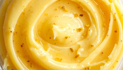 Close-up of a swirl of homemade lemon curd filling.