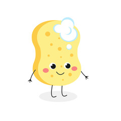 Cute smiling cartoon sponge with foam