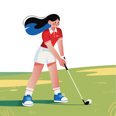 The woman in the cartoon wearing a red golf outfit