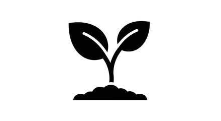 Simple Black Silhouette of Young Plant.