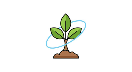 Simple Cartoon Plant with Green Leaves.