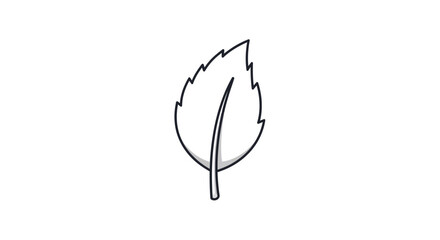 Simple Black Line Drawing of a Leaf.