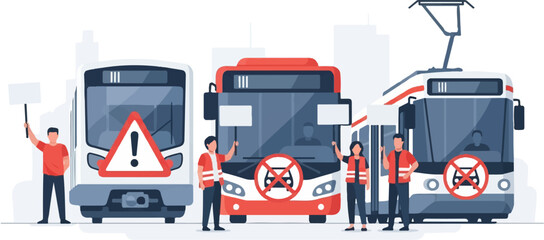 Fototapeta premium People protest public transport with signs and warnings