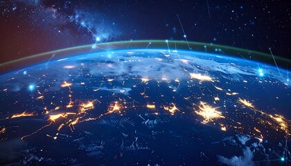 Earth from Space at Night with City Lights.
