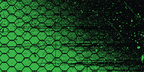Grunge chain link fence texture in black and green tones, distressed urban surface, gritty street art aesthetic, industrial style background, high detail