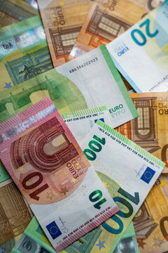 Scattered Euro Banknotes on Table, Money and Finance Concept, Euro Banknotes Spread on Table, Cash and Financial Concept