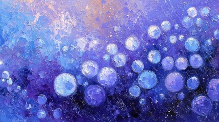 Abstract painting of vibrant, textured,  purple and blue bubbles