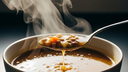Steaming Hot Soup in Bowl.