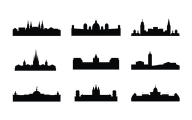 Fototapeta premium City skylines in black silhouette on white background various urban landscapes and architecture