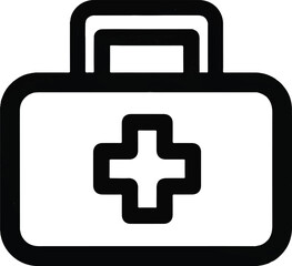 Fototapeta premium A simple line art icon depicting a medical first aid kit with a red cross symbol